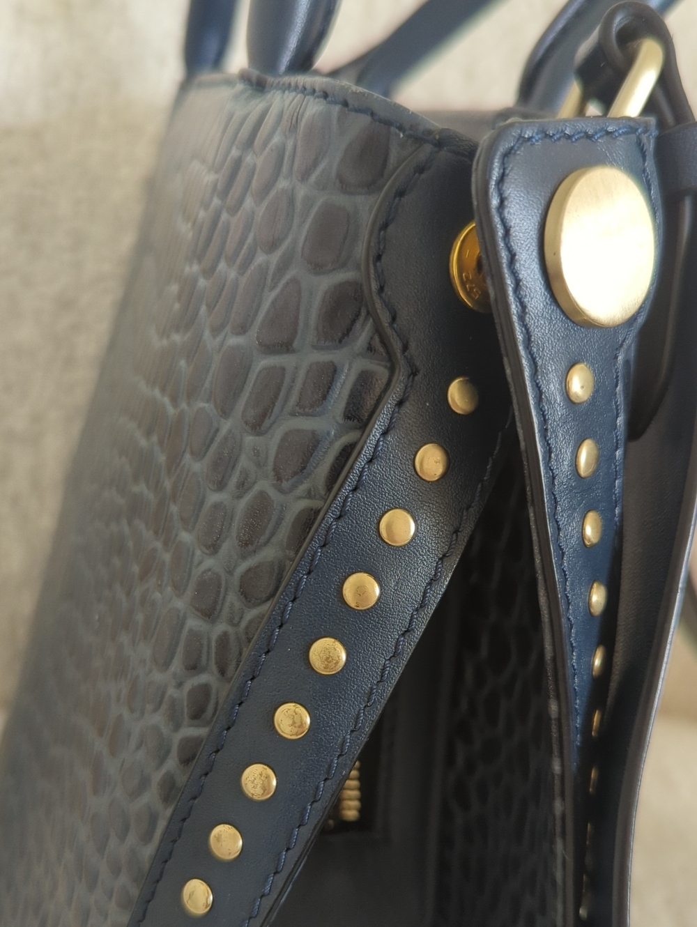 RADLEY LONDON Navy Croc-Embossed Satchel with Gold Hardware - Picture 6 of 10